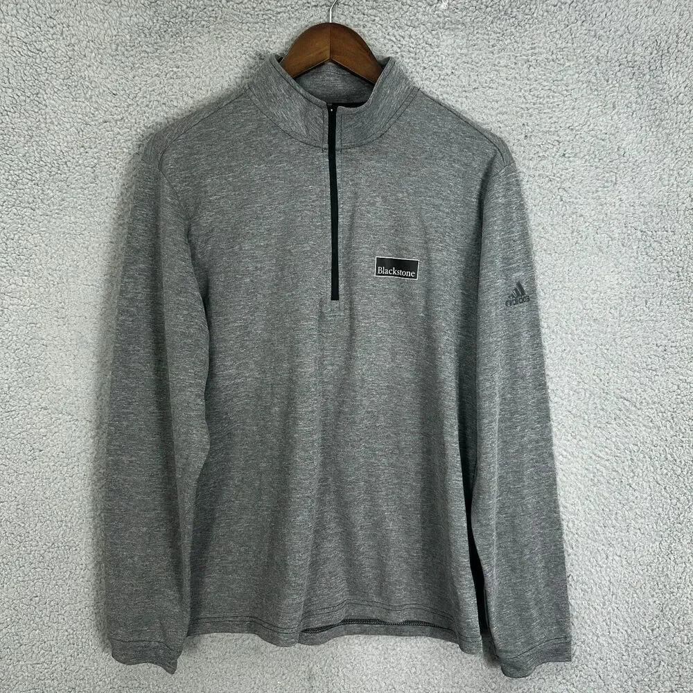 Adidas shirt mens medium gray 1/4 zip mock neck pullover lightweight‎ logo gym